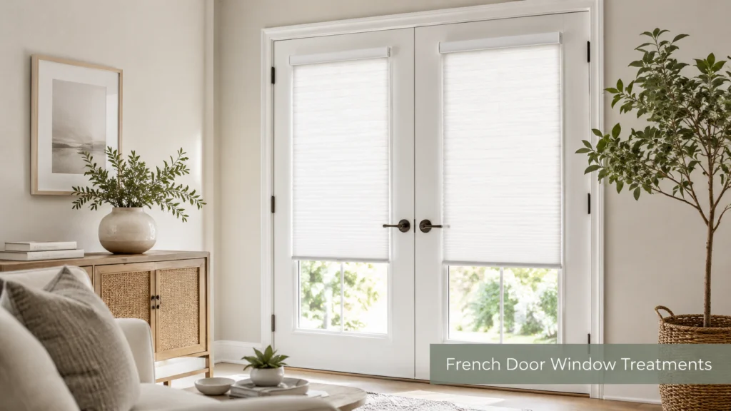 Best French Door Window Treatments for a Modern Home 18 Bright room with French doors and plants