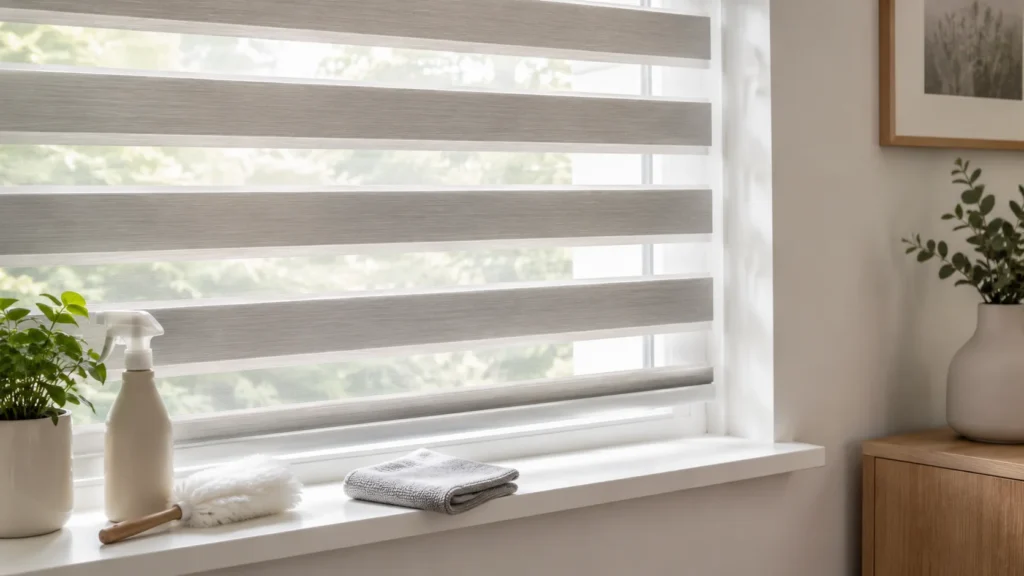 How to Clean Zebra Blinds Without Fraying Fabric 4 Modern window with blinds and plants