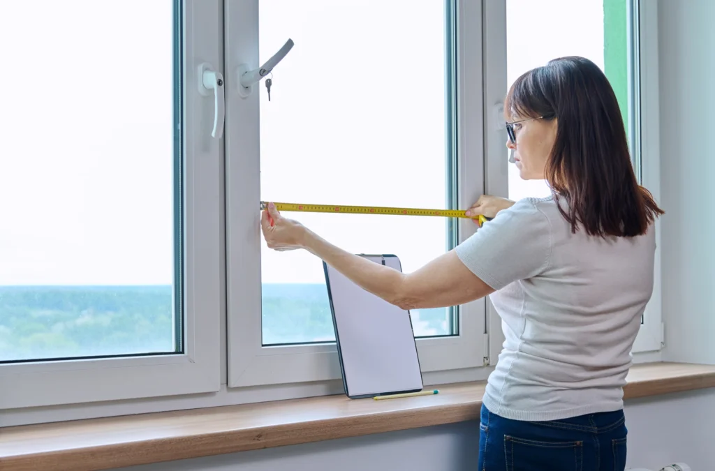 Woman measuring window dimensions indoors