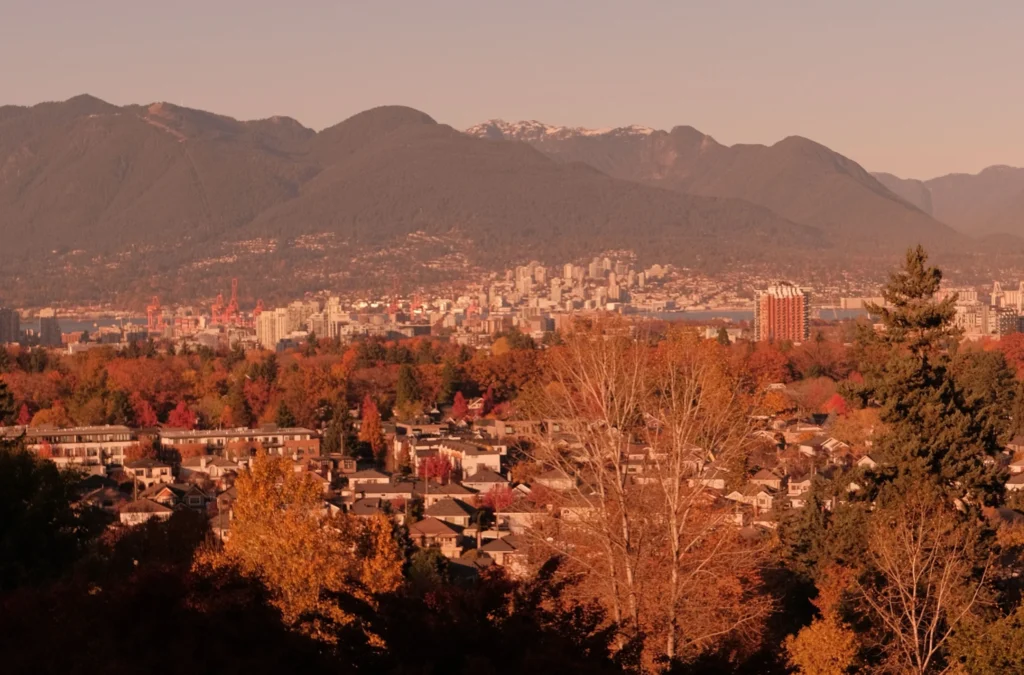 City skyline surrounded by autumn foliage