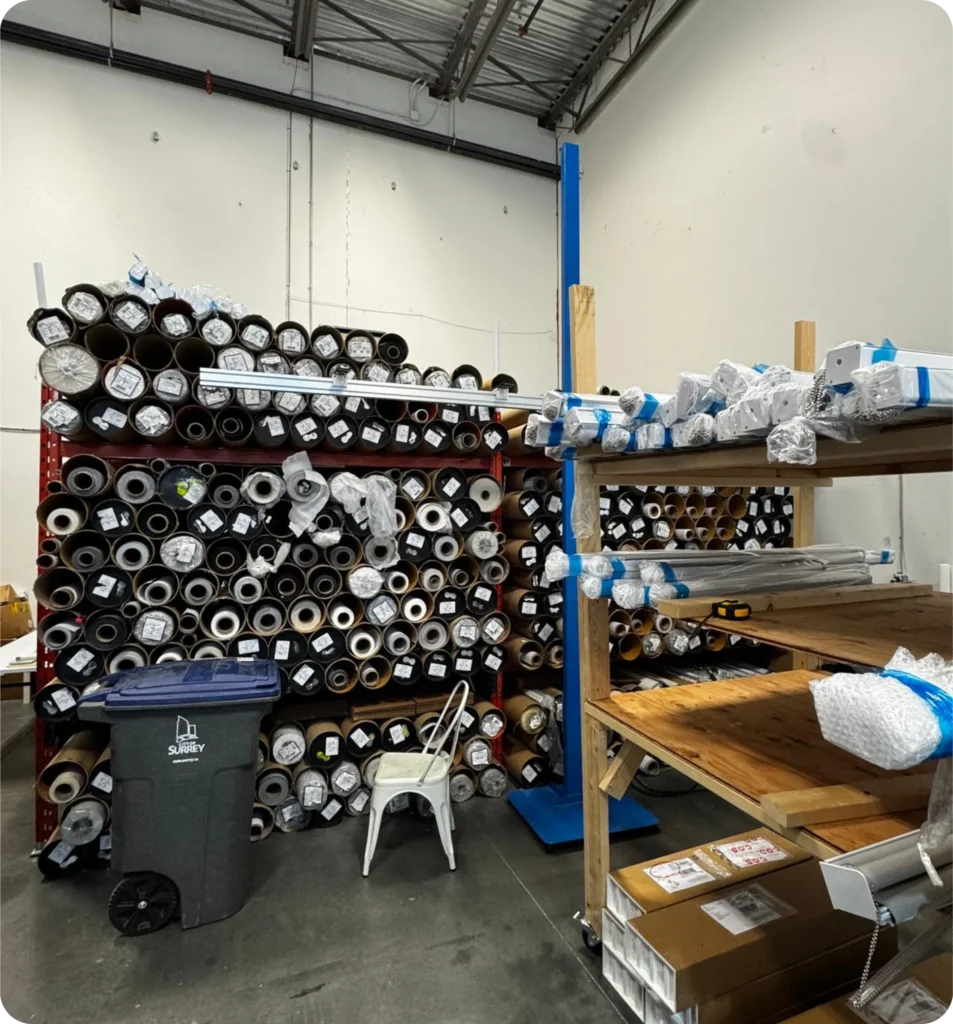 Storage area with rolled materials.