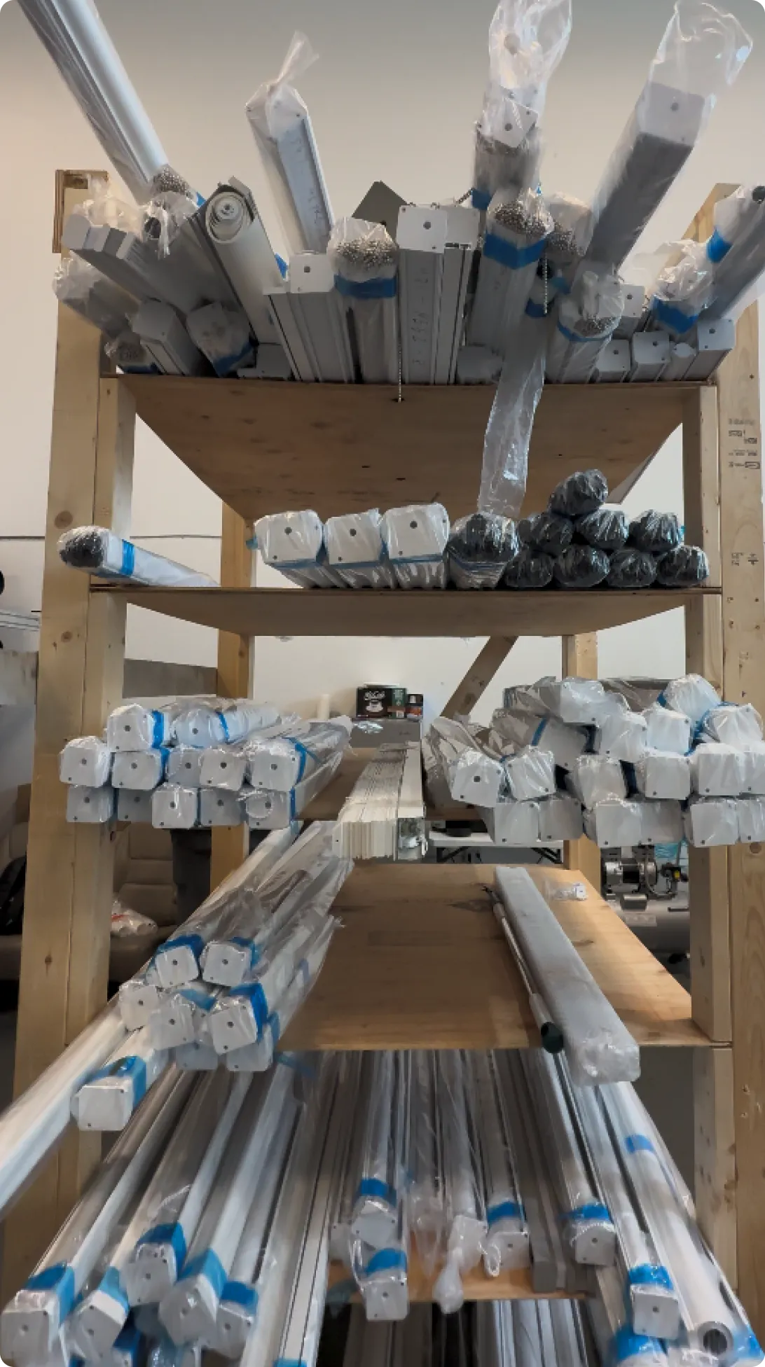 Shelves filled with packaged materials