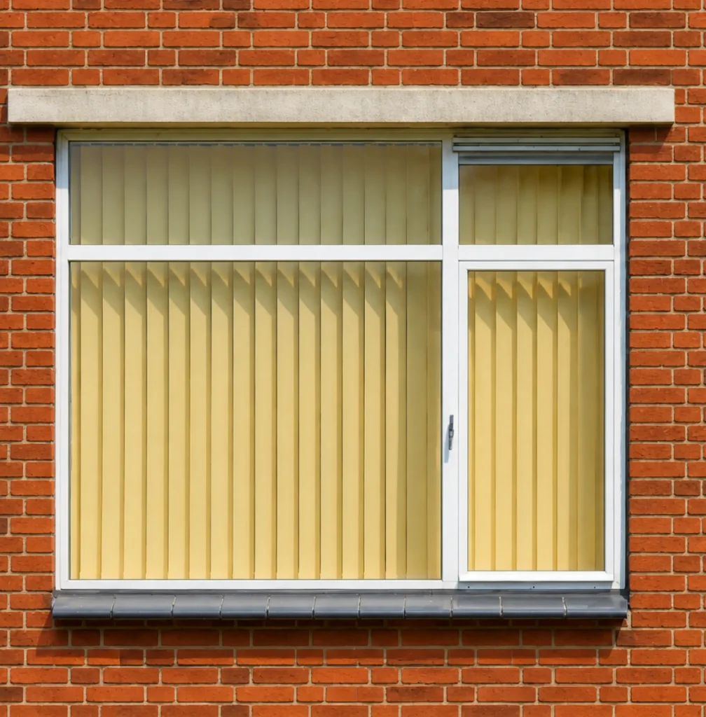 Window with vertical yellow blinds