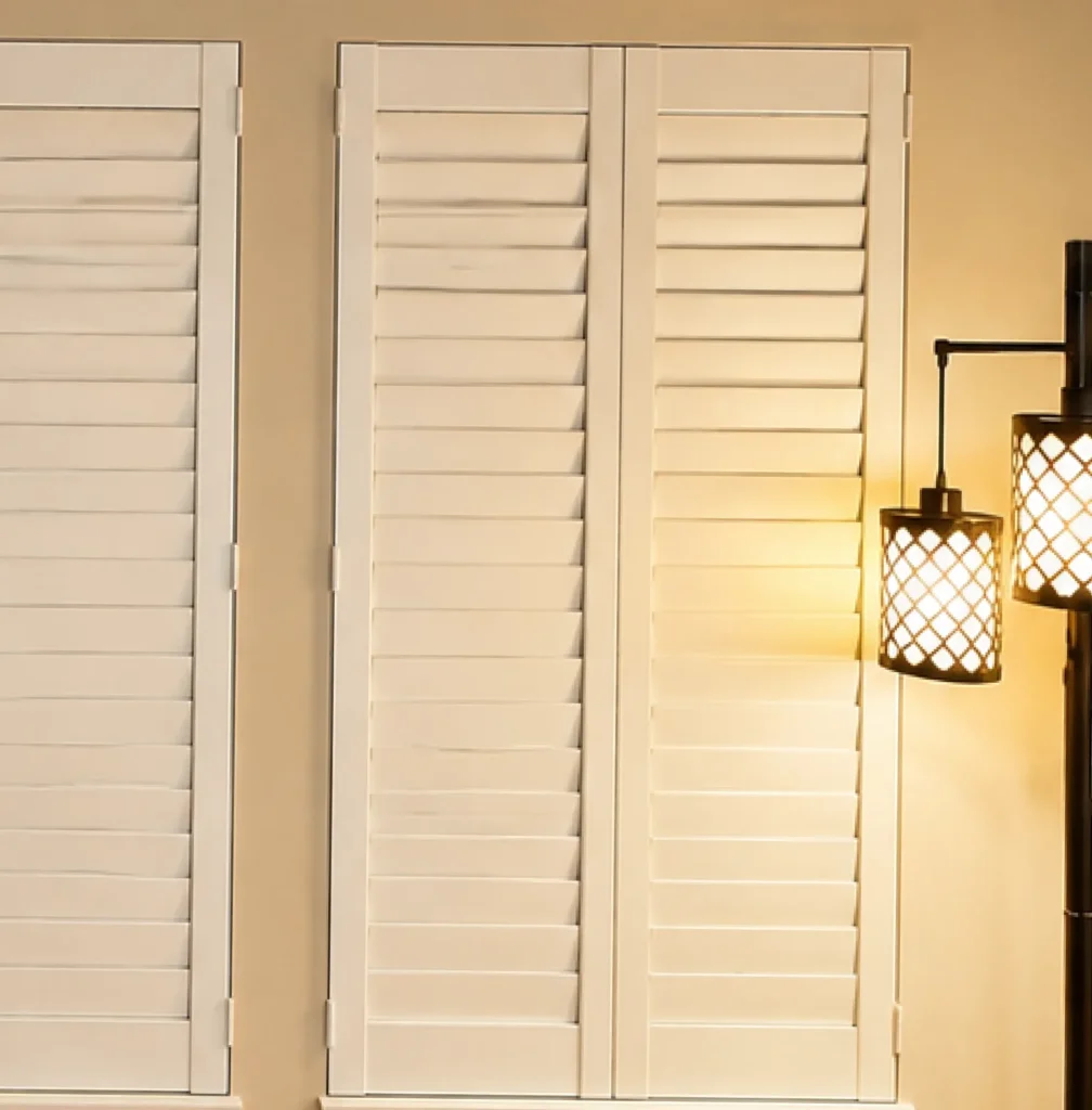 White shutters beside a lamp