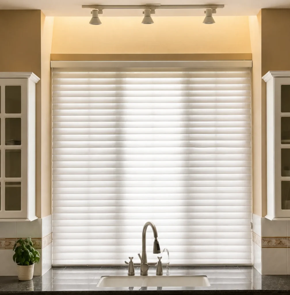 Bright kitchen with sheer window shades