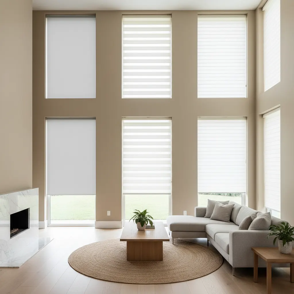 Different types of blinds for windows explained 3 Window shades and slatted blinds side by side